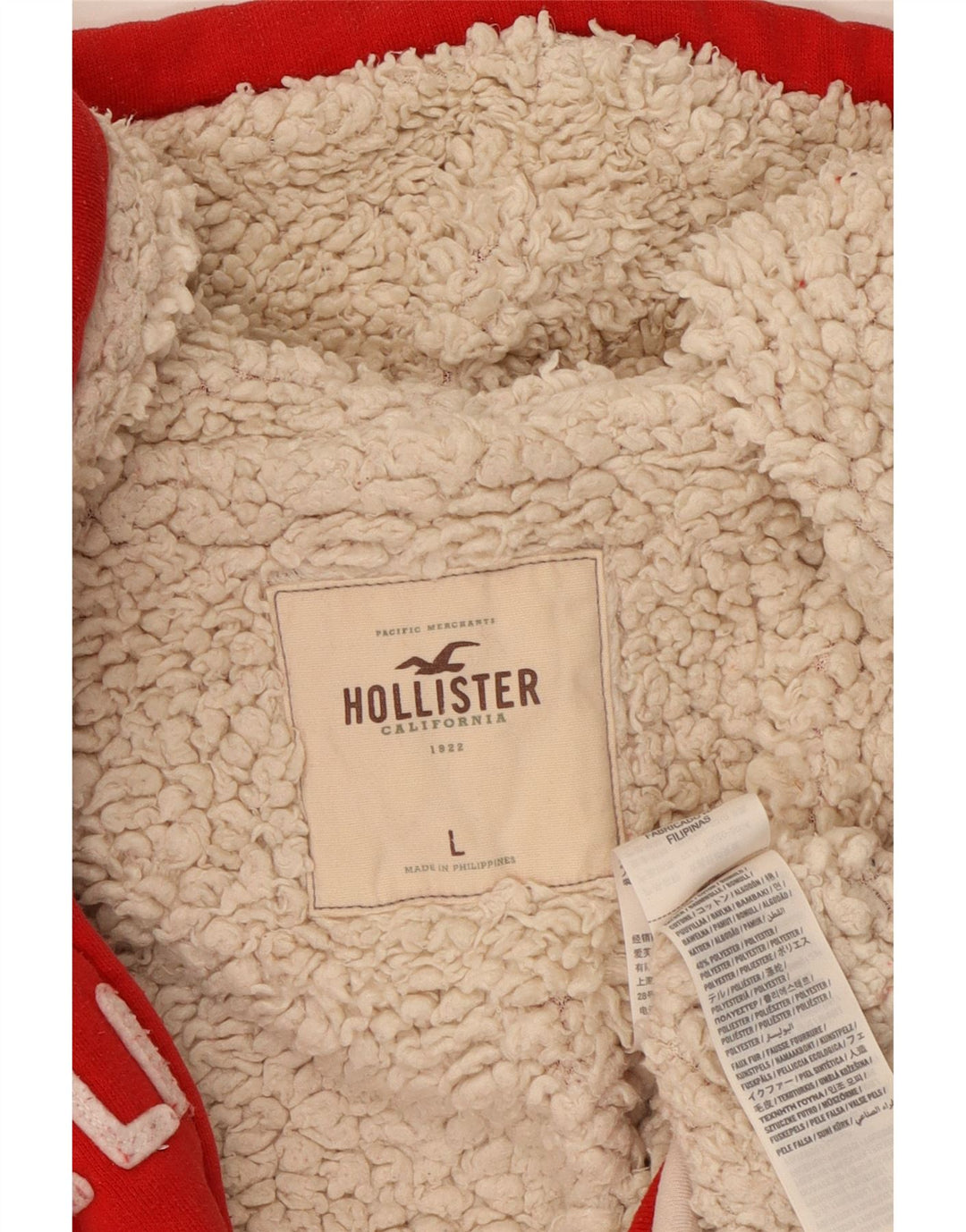 Suéter feminino com capuz e zíper gráfico HOLLISTER Reino Unido 14 grande algodão vermelho