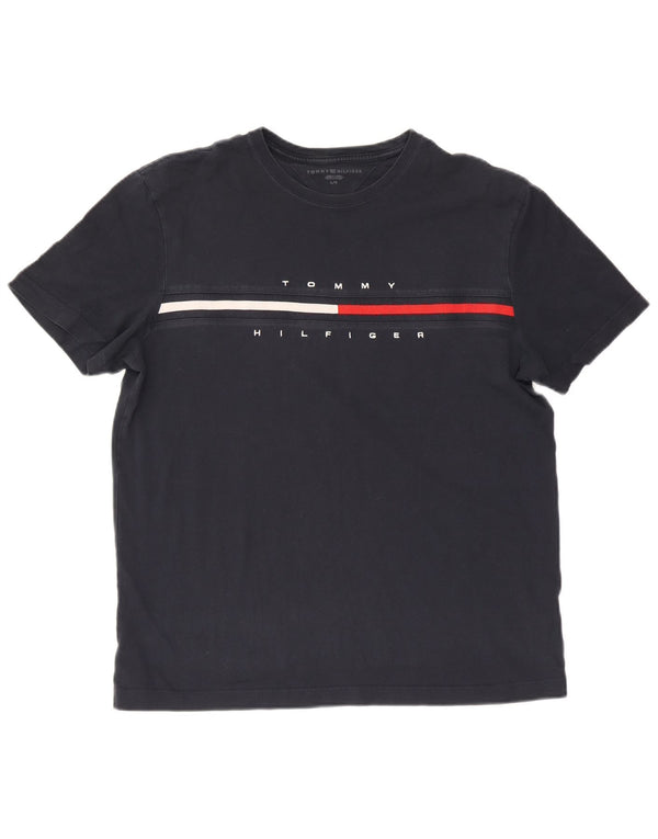 Tommy Hilfiger Camiseta masculina gráfica grande algodão azul marinho