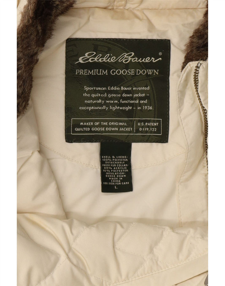 Colete acolchoado feminino Eddie Bauer UK 16 grande poliéster branco