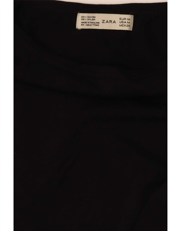 Zara Womens Crop Top Manga Longa Reino Unido 12 Médio Preto Rayon