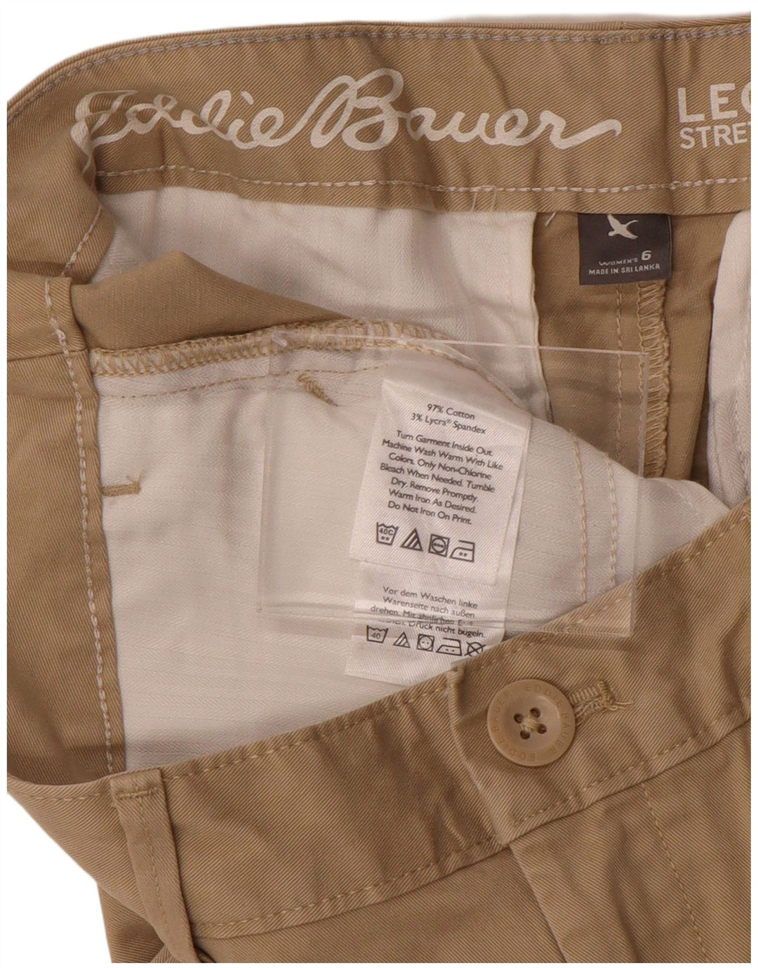 EDDIE BAUER Calça feminina casual curvilínea EUA 6 Médio W30 L30 Bege