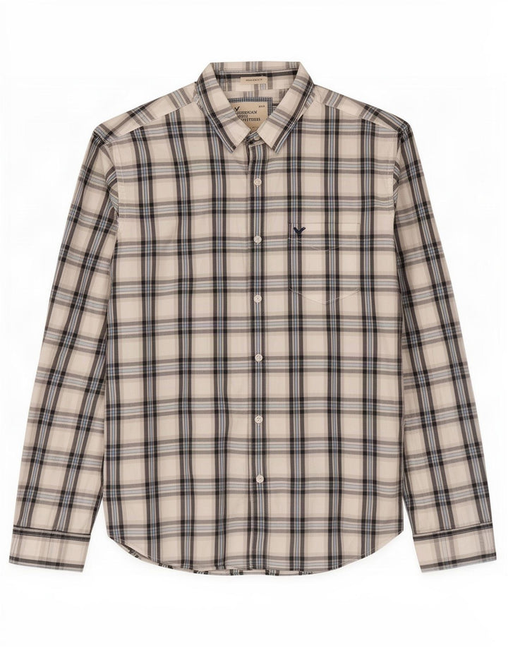Camisa masculina de ajuste atlético American Eagle XL algodão xadrez branco