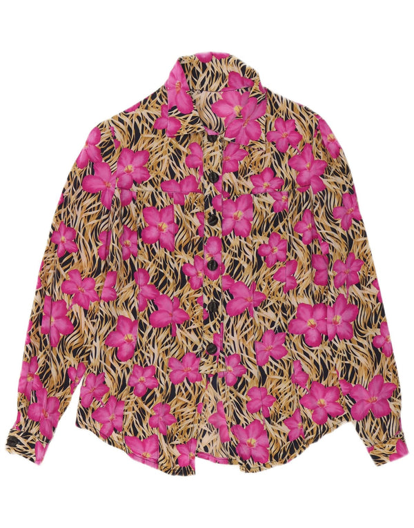 Blusa feminina vintage UK 14 médio rosa floral