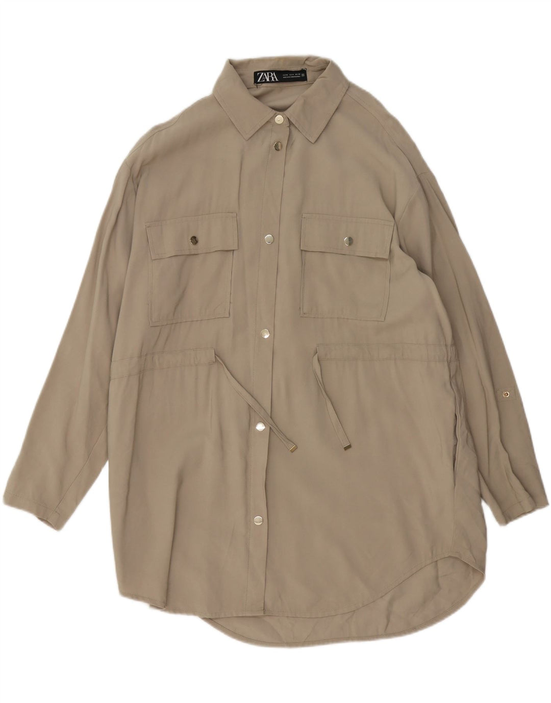 Zara vestido camisa oversized feminino Reino Unido 14 viscose bege médio