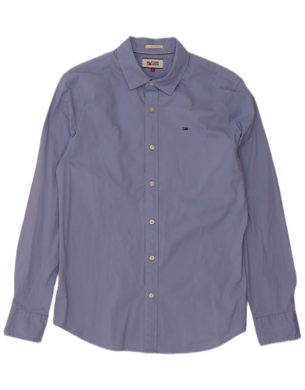 Camisa masculina Tommy Hilfiger Slim Fit grande algodão azul