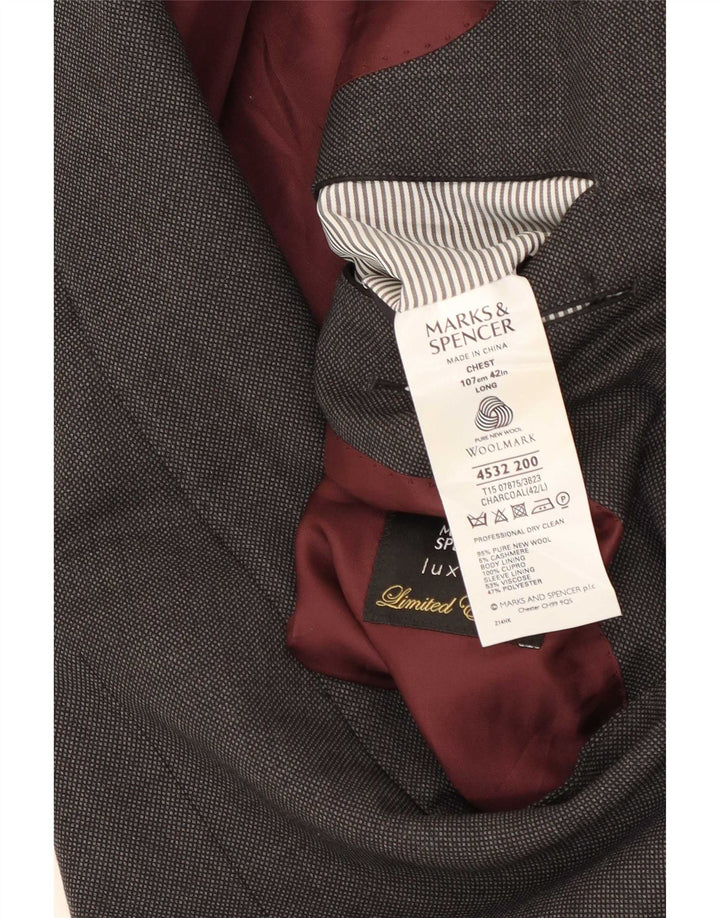 Jaqueta blazer masculina longa de 2 botões Marks & Spencer Reino Unido 42 grande lã cinza