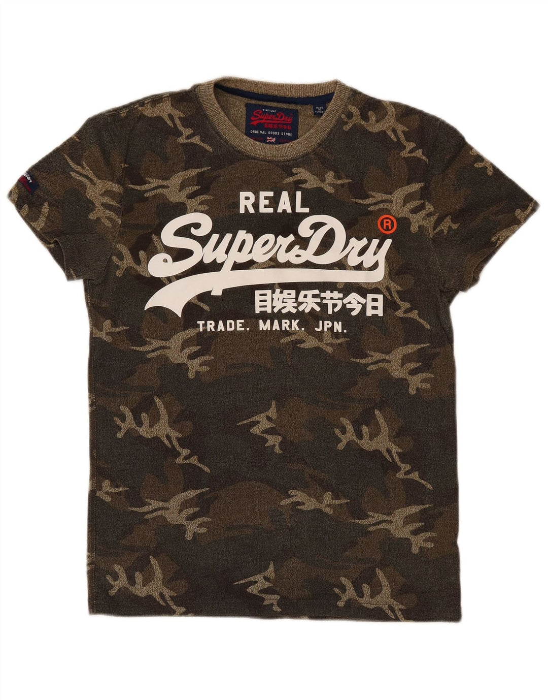 Camiseta gráfica masculina Superdry Top pequeno algodão camuflado verde