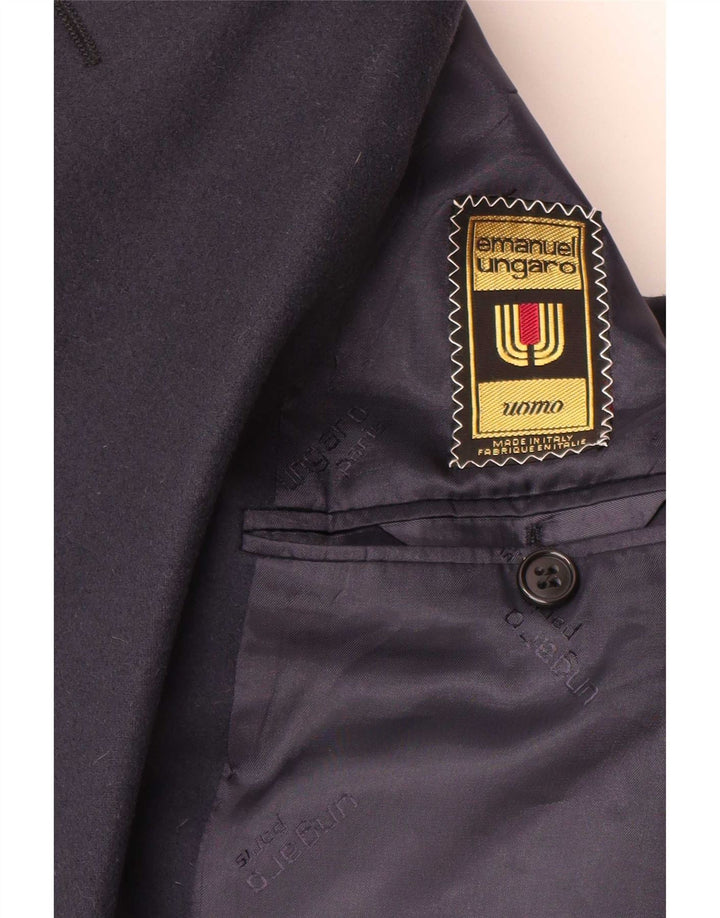 Jaqueta blazer masculina Emanuel Ungaro com peito duplo Reino Unido 42 XL azul marinho