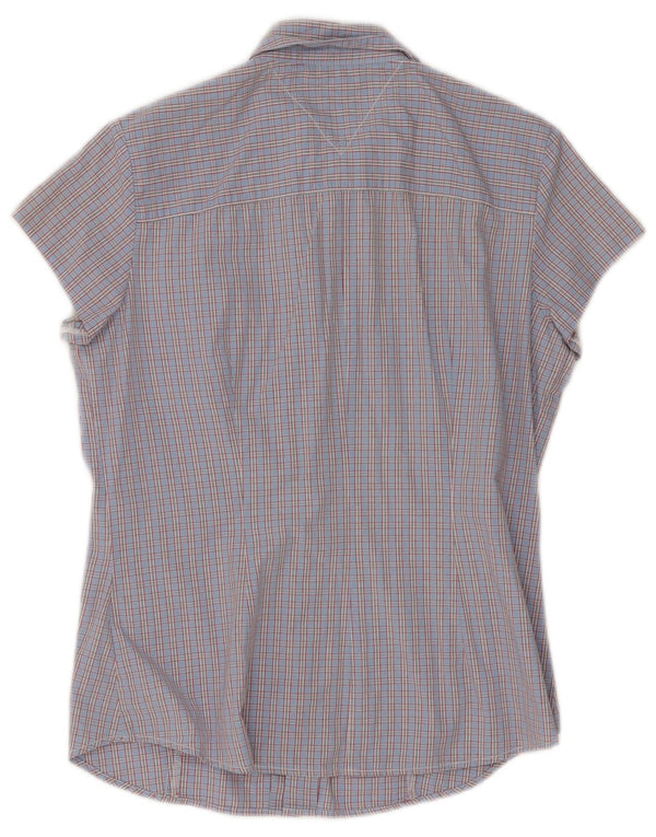 Camisa feminina Tommy Hilfiger de manga curta EUA 6 algodão xadrez azul médio