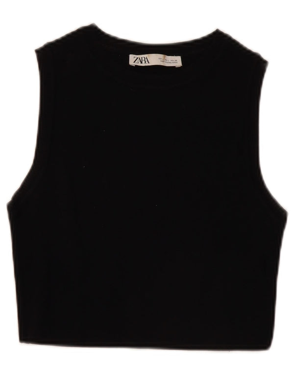 Zara Womens Crop Vest Top UK 14 Grande Viscose Preta