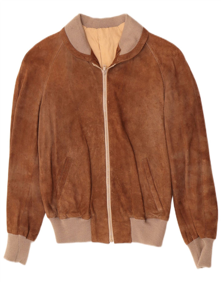 Jaqueta bomber masculina vintage de camurça IT 48 couro marrom médio