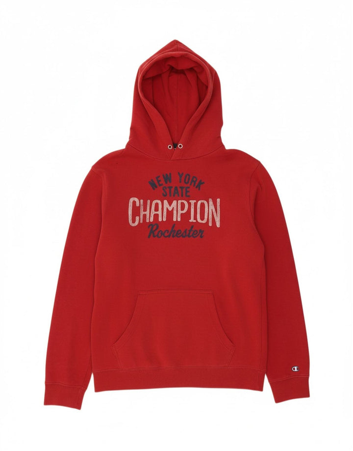 CHAMPION Suéter masculino com capuz gráfico médio algodão vermelho