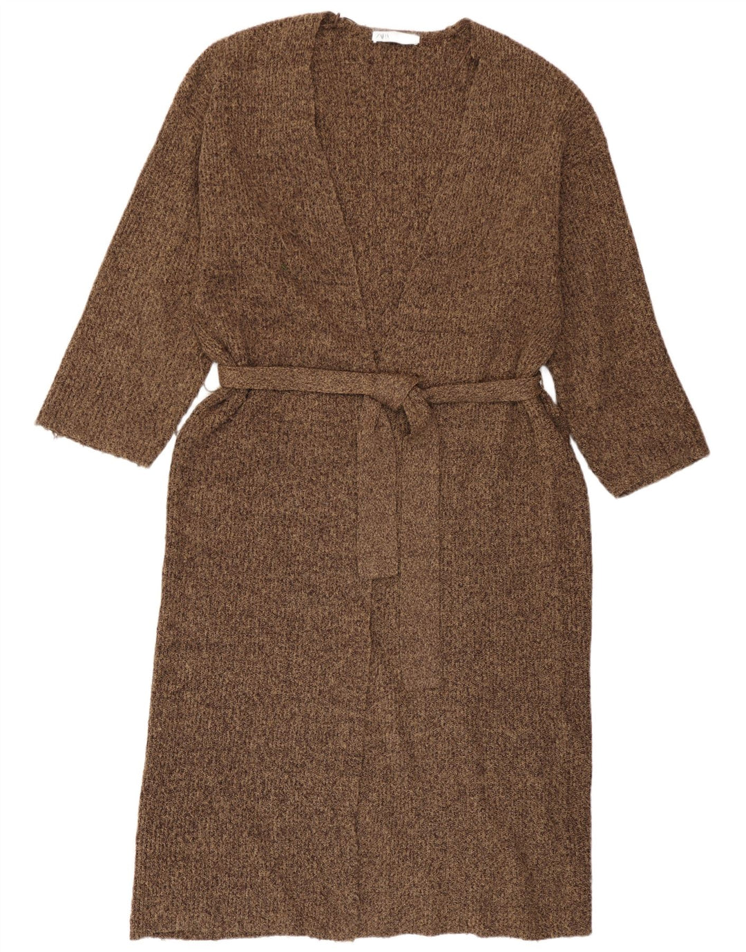 Zara Suéter cardigã feminino longline oversized Reino Unido 14 marrom médio manchado