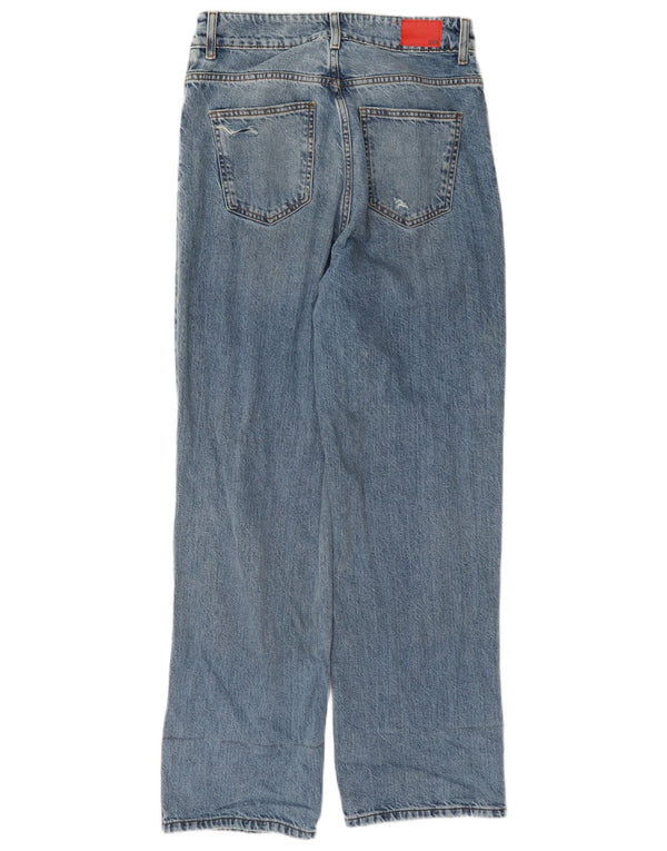 Zara Calça jeans feminina cintura alta desgastada reta UE 40 médio W30 L31 azul