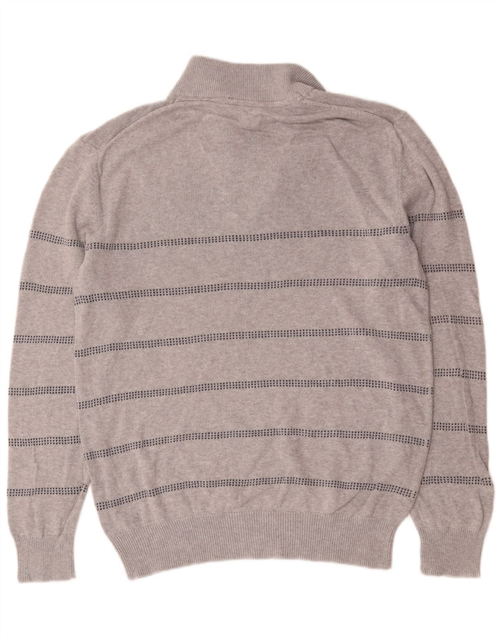Crew Clothing Suéter masculino com gola e zíper, algodão listrado cinza médio