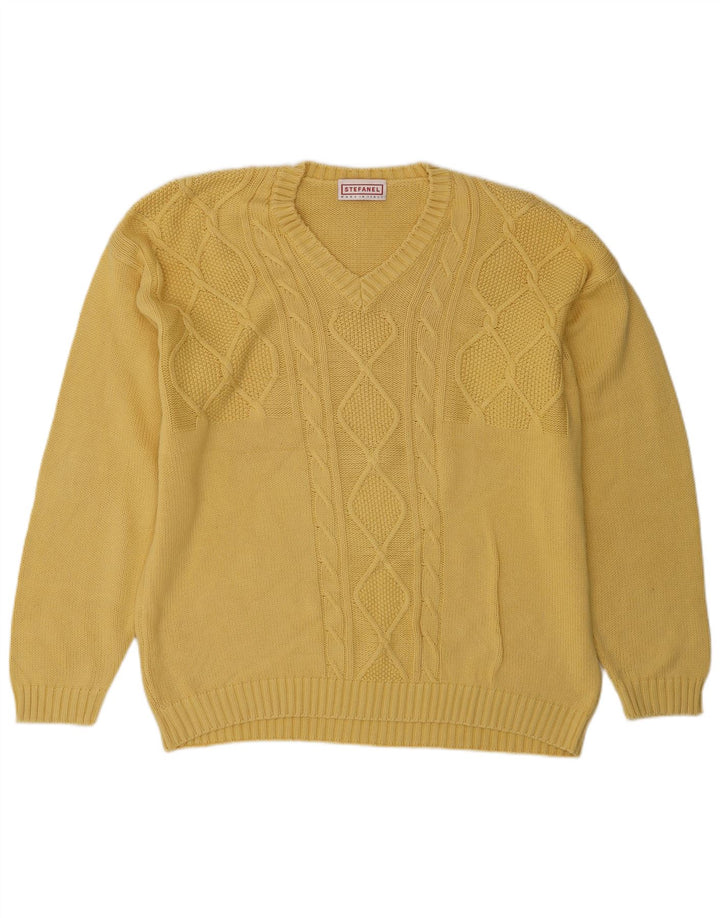 Suéter masculino Stefanel com decote em V XL amarelo