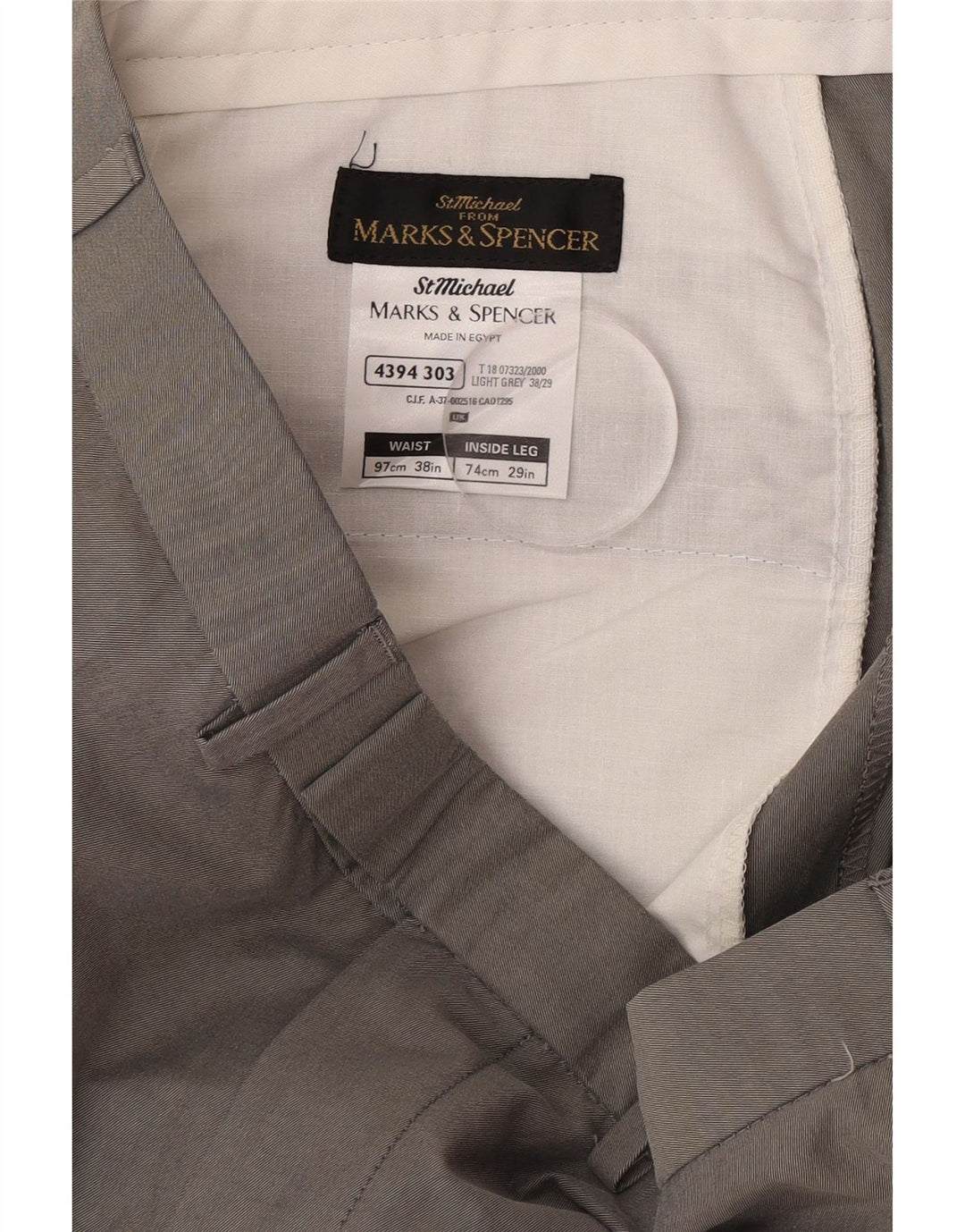 Calça masculina de terno reto Marks & Spencer W38 L29 algodão cinza