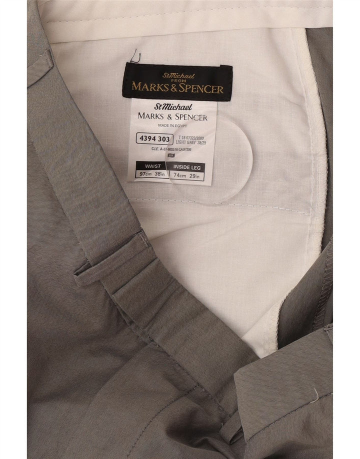 Calça masculina de terno reto Marks & Spencer W38 L29 algodão cinza