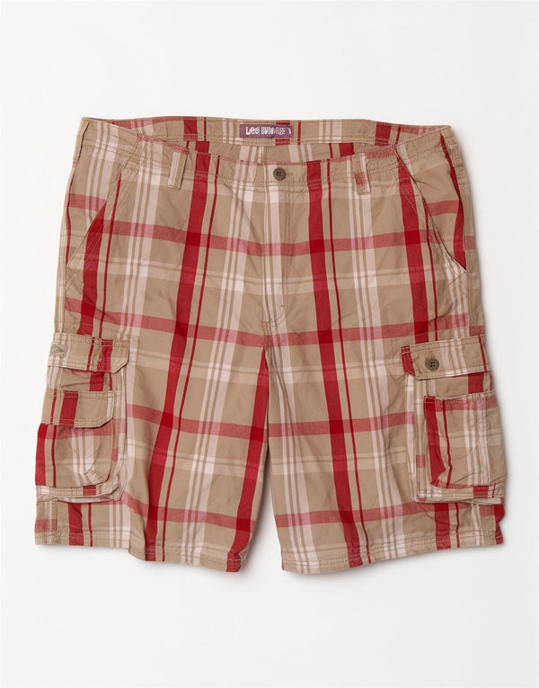 Shorts cargo masculinos Lee W42 2XL algodão xadrez cinza
