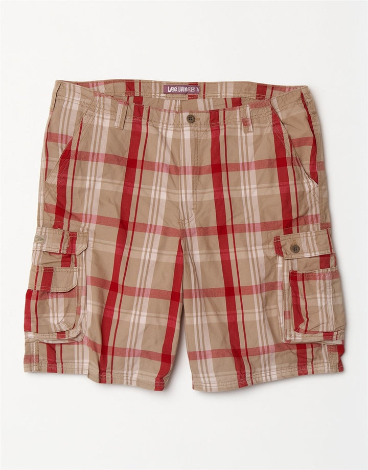 Shorts cargo masculinos Lee W42 2XL algodão xadrez cinza
