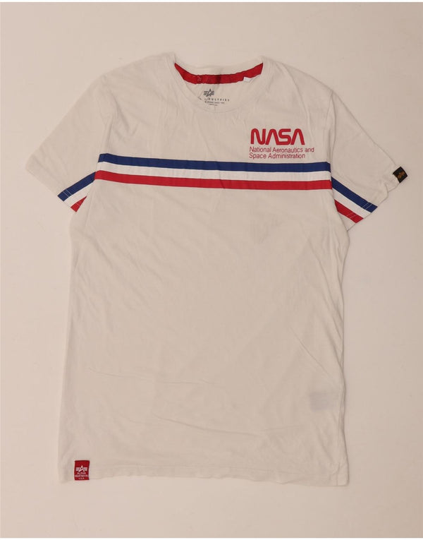 Camiseta gráfica masculina Alpha Industries Top médio de algodão listrado branco