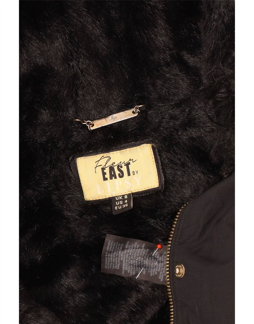 Jaqueta parka feminina com capuz Lipsy UK 8 poliéster preto pequeno
