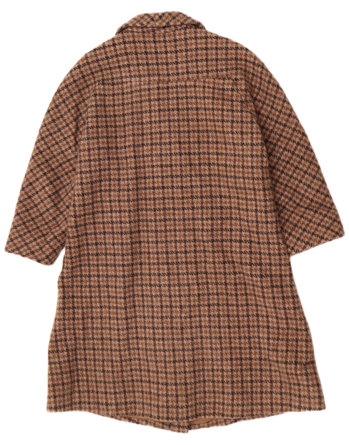 Casaco feminino vintage com peito duplo Reino Unido 12 houndstooth marrom médio