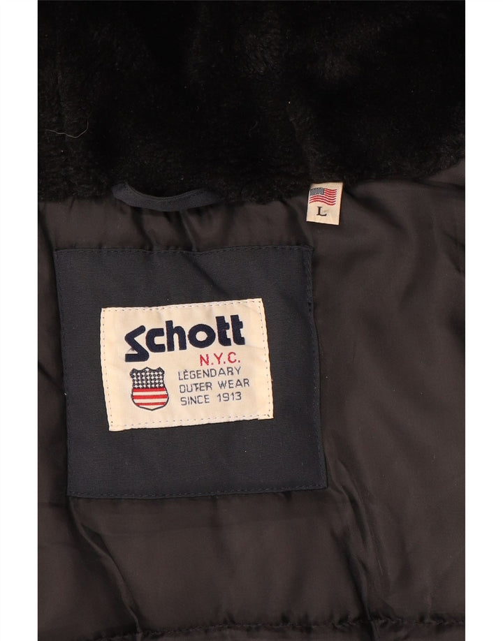 Jaqueta Duffle masculina Schott com capuz UK 40 grande azul marinho
