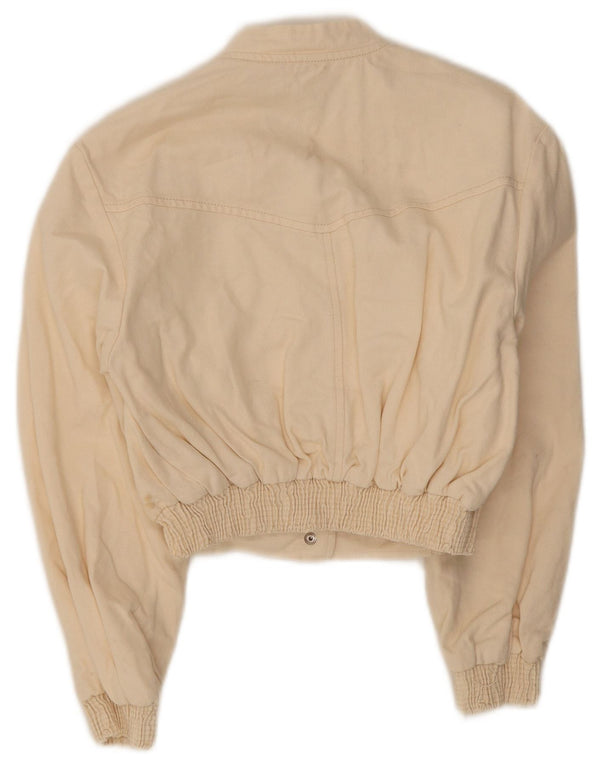 Zara Womens Crop Bomber Jacket UK 10 Pequeno Off White