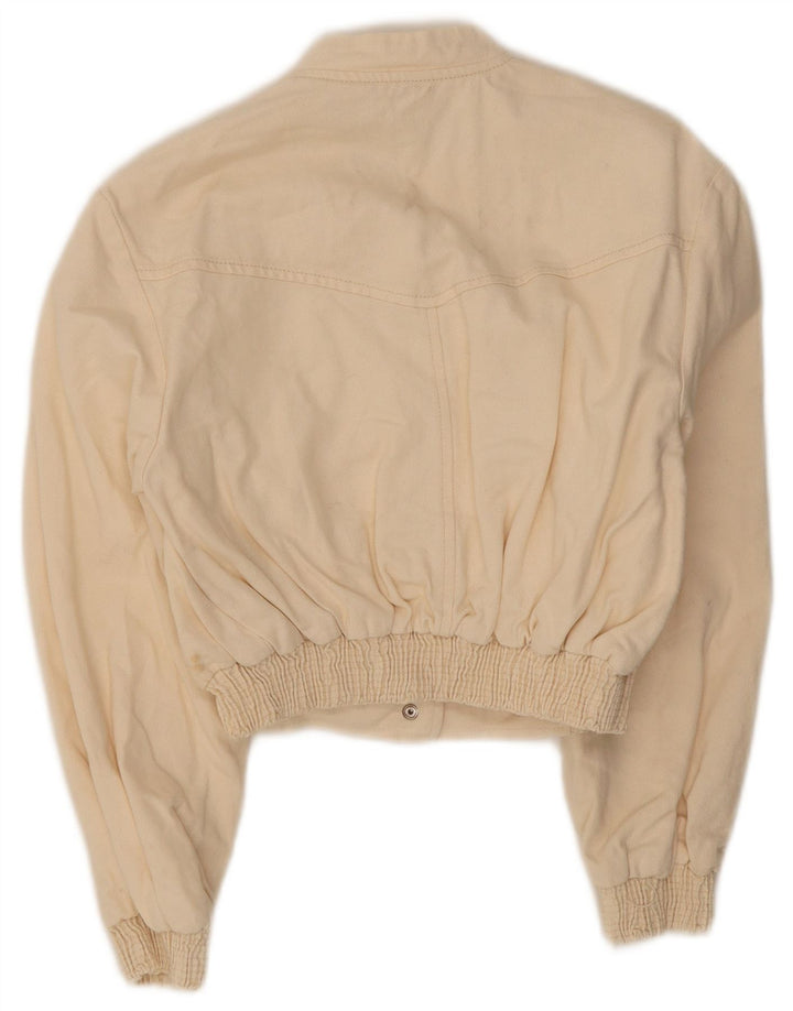 Zara Womens Crop Bomber Jacket UK 10 Pequeno Off White