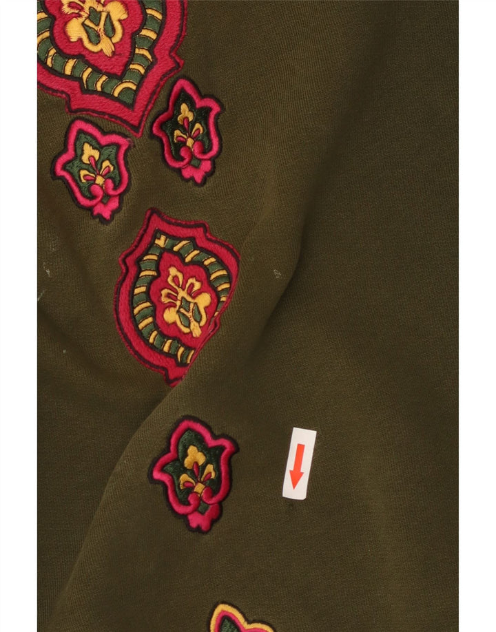 Suéter feminino Jaeger de grandes dimensões Reino Unido 12 algodão floral cáqui médio