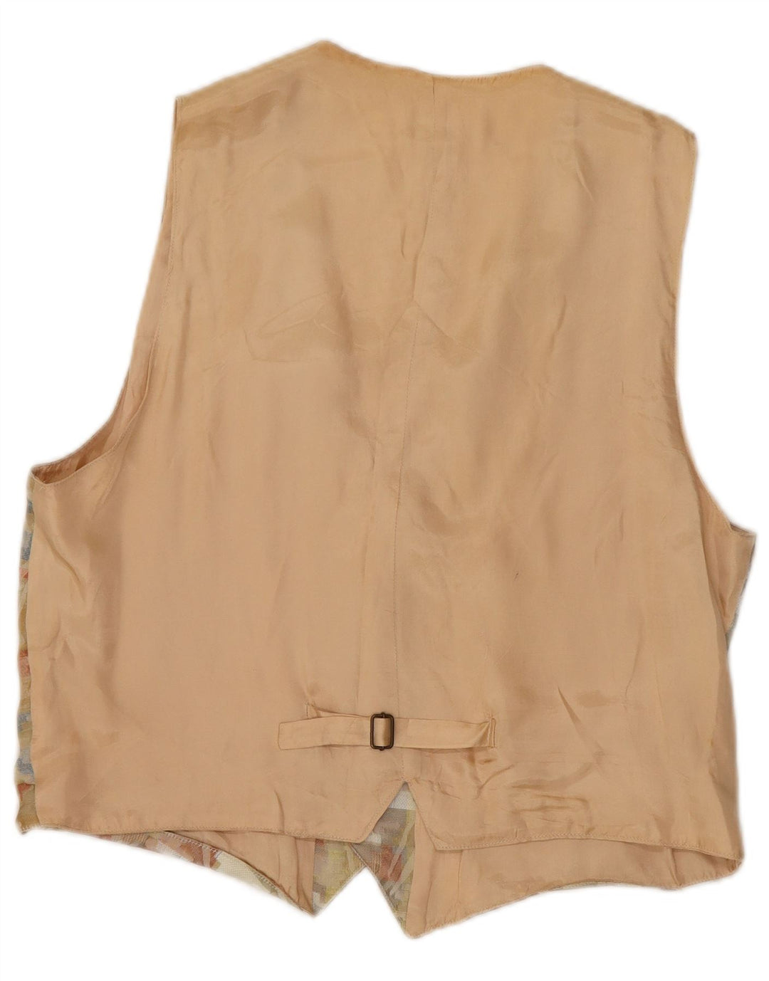 Colete feminino vintage UK 18 XL poliéster geométrico bege