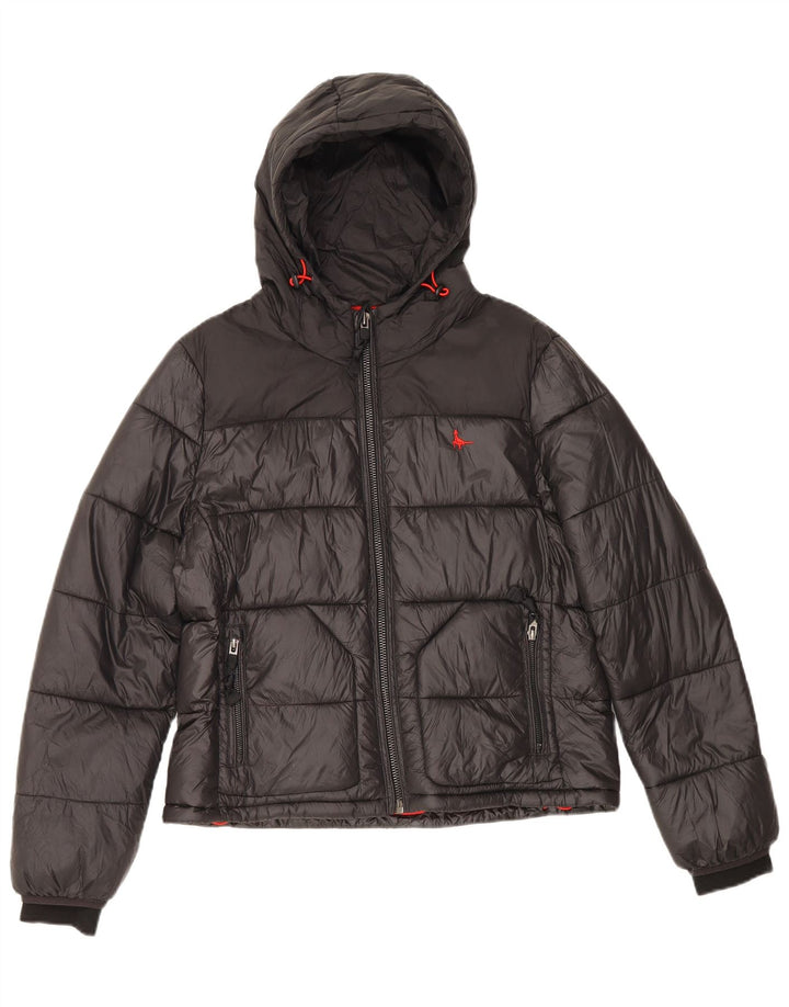 Jaqueta feminina acolchoada com capuz Jack Wills UK 12 poliamida preta média