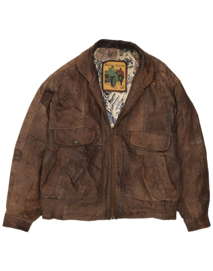 Jaqueta de couro masculina Pierce Arrow IT 56 3XL couro marrom
