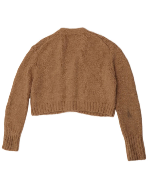 Suéter cardigã feminino Zara Reino Unido 14 lã alpaca bege médio
