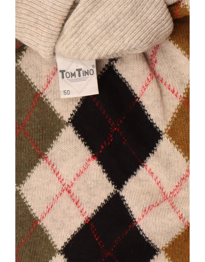Tom Tino Suéter masculino com gola redonda IT 50 Cinza Médio Argyle/Diamante