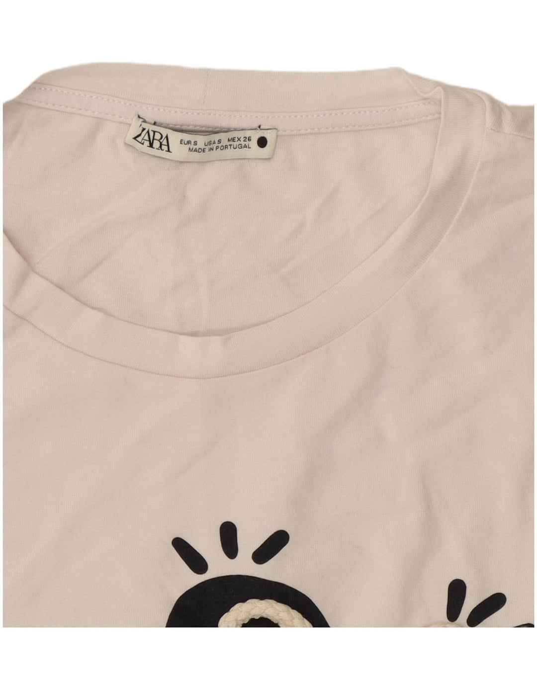 Camiseta feminina gráfica ZARA Top UK 10 pequeno algodão branco