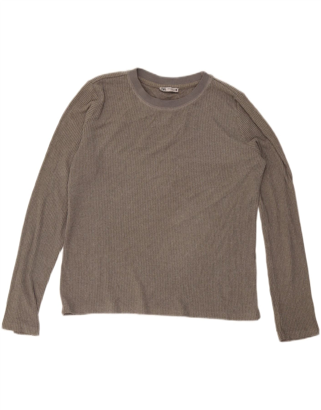 Top feminino Zara manga comprida UK 14 cinza médio