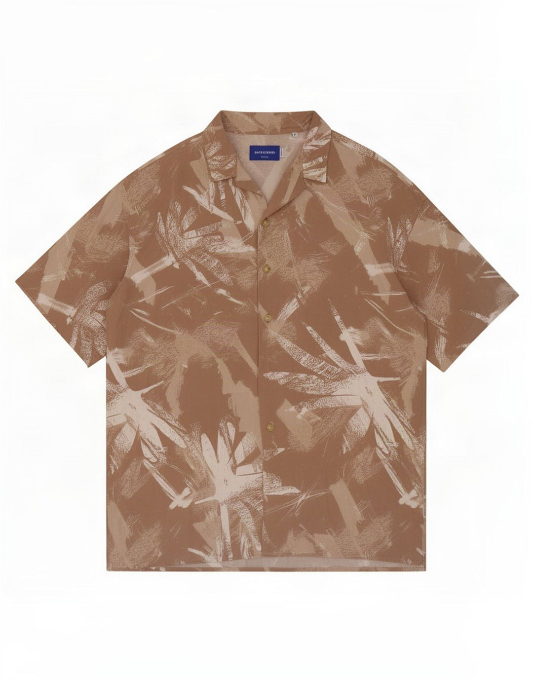 Camisa masculina de manga curta com padrão abstrato Jack & Jones viscose bege médio