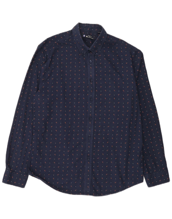 Camisa masculina Ben Sherman grande algodão manchado azul marinho
