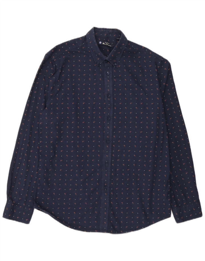 Camisa masculina Ben Sherman grande algodão manchado azul marinho