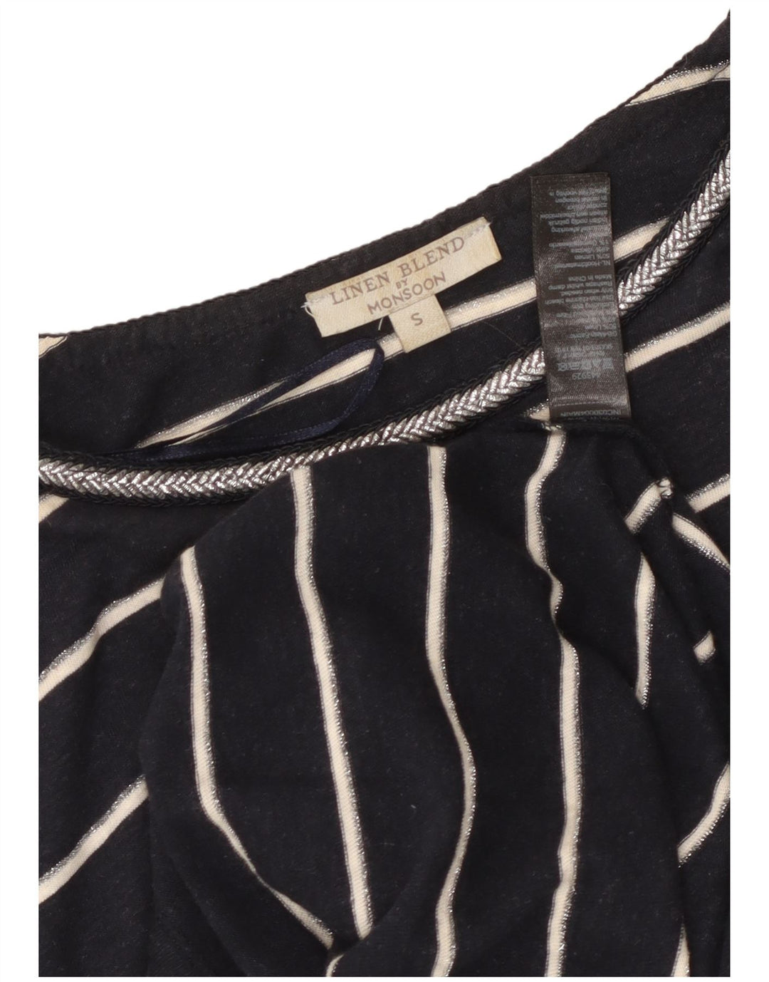 Vestido camiseta feminino MONSOON Reino Unido 10 pequeno linho listrado azul marinho