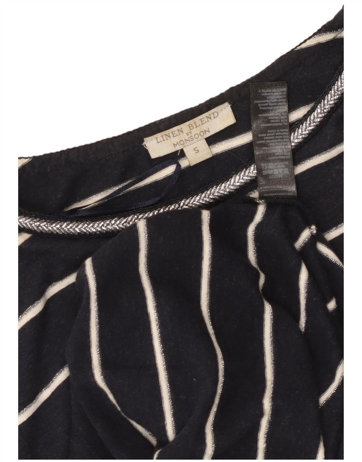 Vestido camiseta feminino MONSOON Reino Unido 10 pequeno linho listrado azul marinho