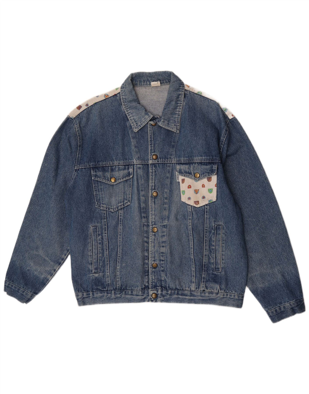 Jaqueta jeans masculina CLARK UK 40 grande patchwork azul
