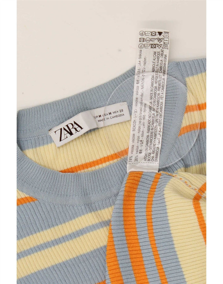 Blusa cropped feminina Zara UK 12 viscose listrada multicolorida média