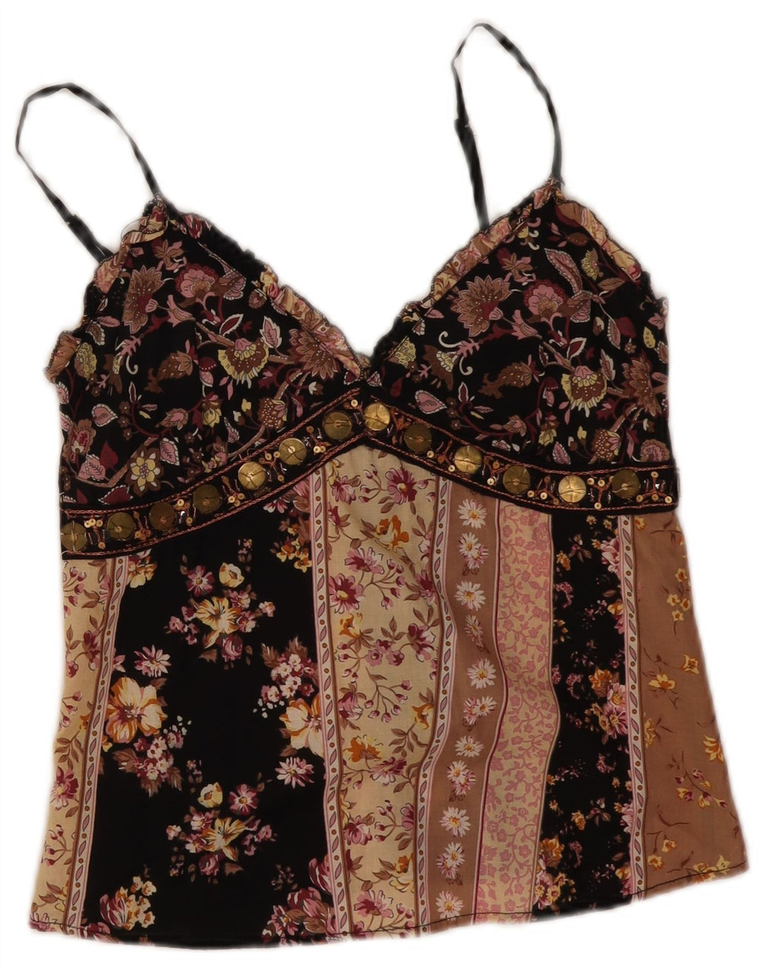 Top feminino vintage cropped UK 8 pequeno floral preto
