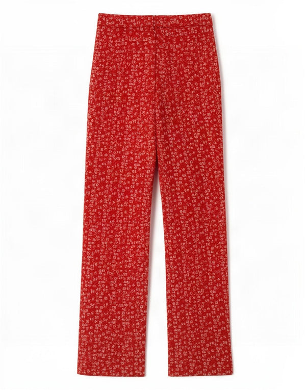 Calça feminina vintage com perna larga gráfica W24 L24 vermelha