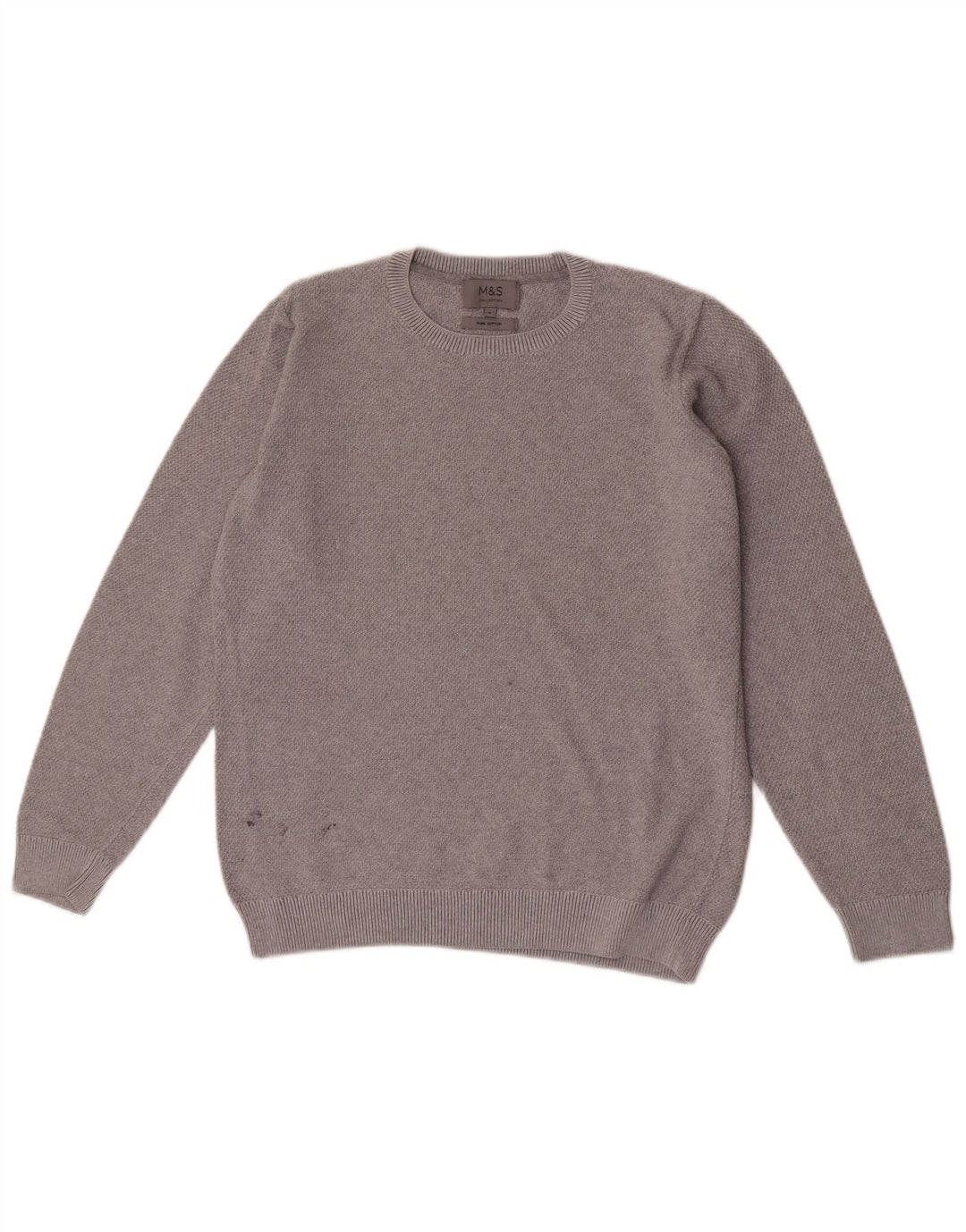 Suéter masculino Marks & Spencer com gola redonda e algodão cinza pequeno