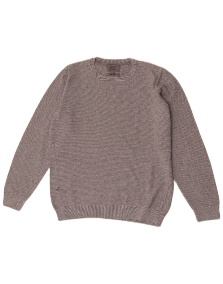 Suéter masculino Marks & Spencer com gola redonda e algodão cinza pequeno