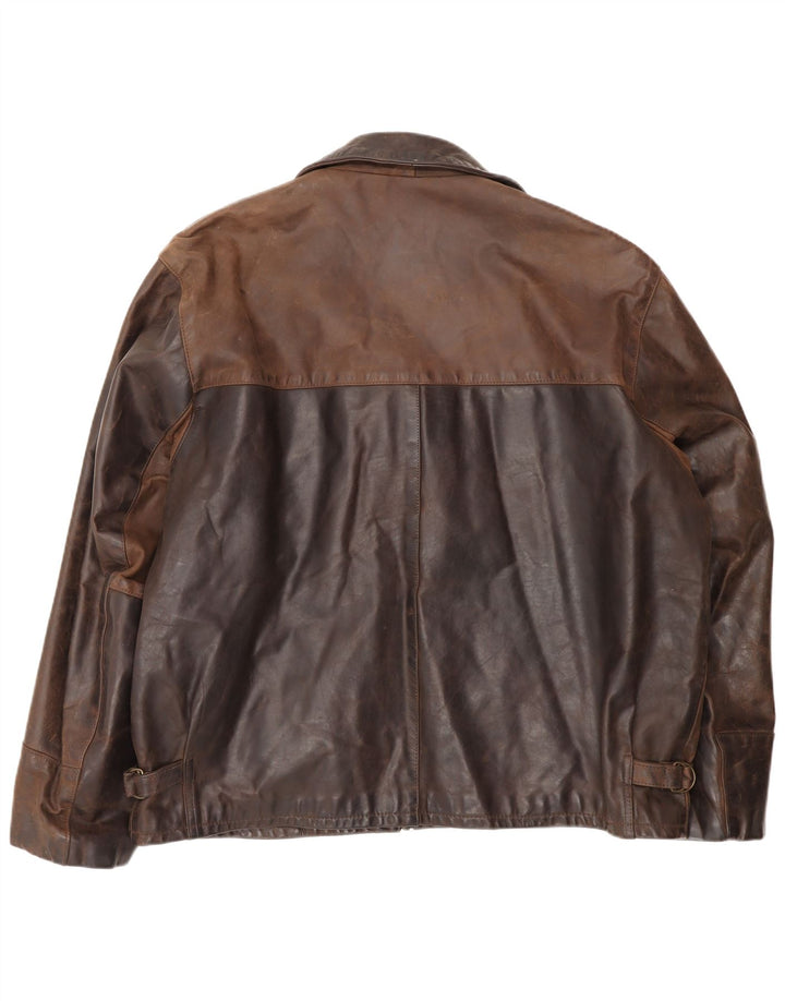 Jaqueta de couro masculina vintage UK 44 2XL marrom